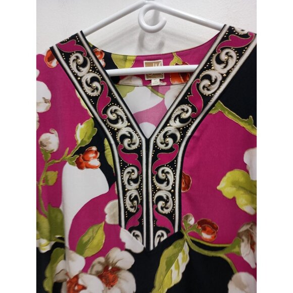 JM Collection Womens Wearable Art BOHO Tunic Top Size 1X Floral Embellished - Picture 2 of 8